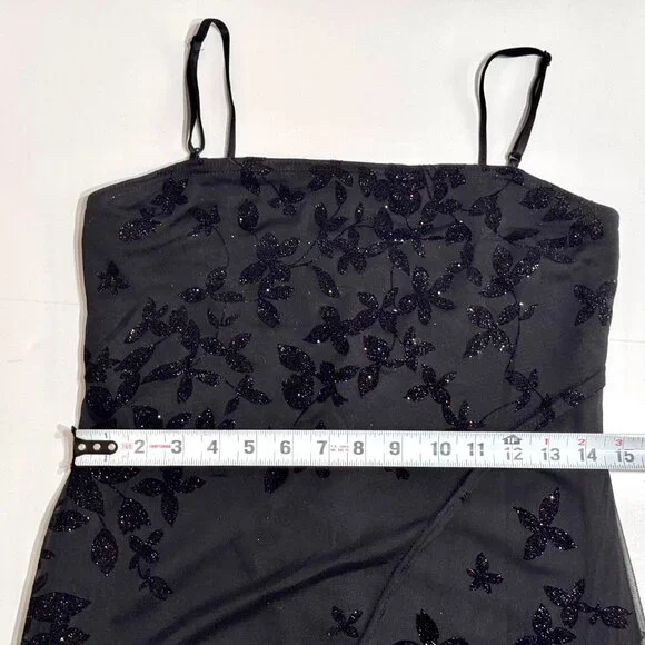 Vtg Y2K Velvet Burnout Floral Dress SzM Sparkle Sheer Stretch Whimsigoth Witchy - Picture 11 of 16